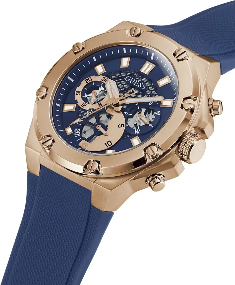 Montre Homme Guess GW0334G3 - Boîtier Or Rose, Cadran et Bracelet Silicone Bleu vue 3