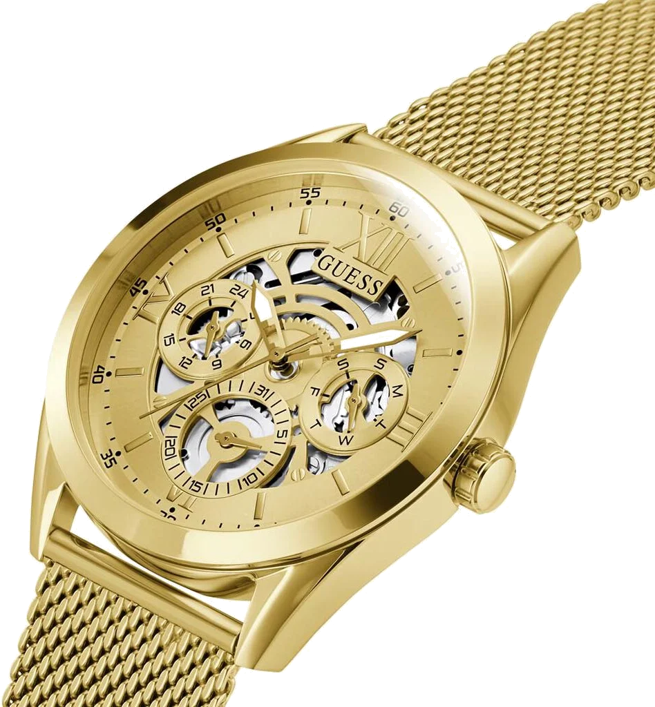 Montre Homme Guess Tailor GW0368G2 en acier doré avec bracelet maille milanaise vue 2