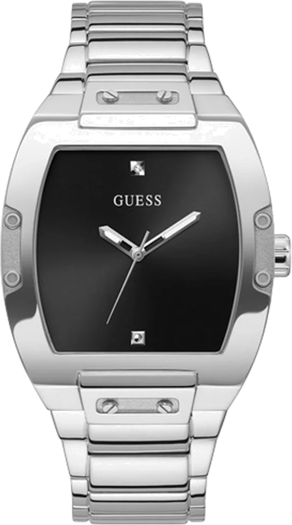 Montre Homme Guess Phoenix GW0387G1, Cadran Noir Tonneau, Bracelet Acier Argent