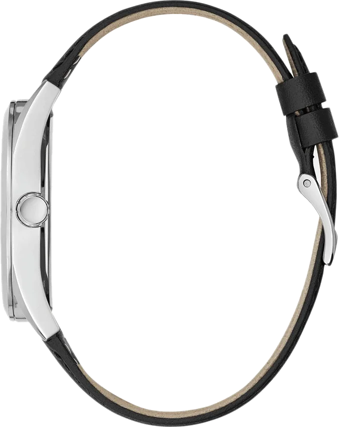 Montre Homme Guess GW0389G1 Cadran squelette noir, boîtier argent, bracelet cuir vue 2