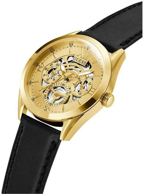Montre Homme Guess Tailor GW0389G2 - Boîtier or, cadran doré multifonction, bracelet cuir noir vue 2