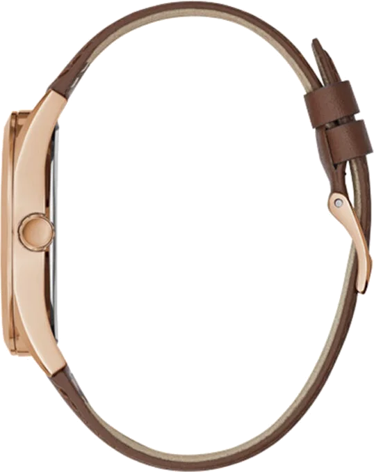 Montre Guess Homme GW0389G3 - Cadran Bleu Nuit, Boîtier Or et Bracelet Cuir Marron vue 2