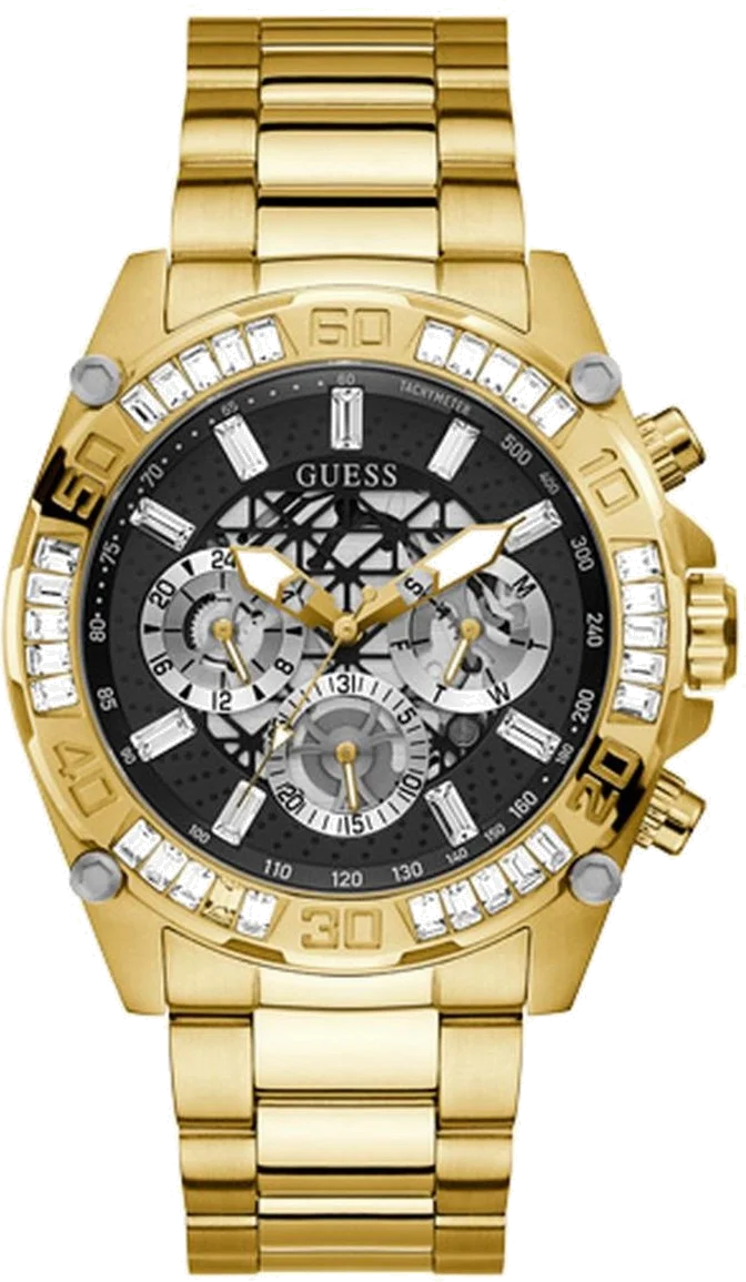 Montre Homme Guess GW0390G2 - Boîtier et Bracelet Acier Doré, Cadran Noir