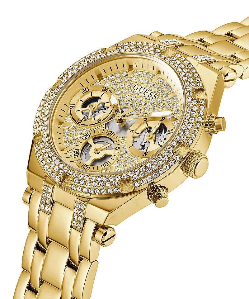 Montre Femme Guess Heiress GW0440L2 en or jaune, cadran squelette multifonction vue 2