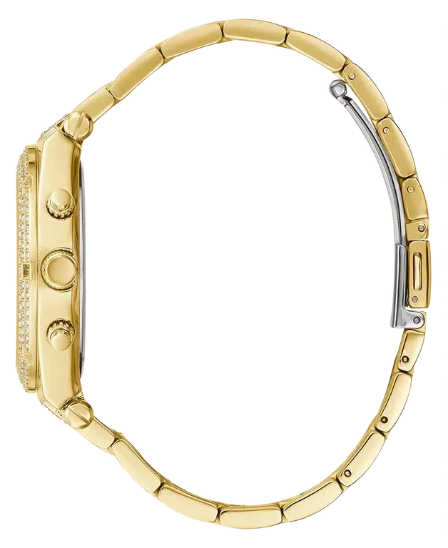 Montre Femme Guess Heiress GW0440L2 en or jaune, cadran squelette multifonction vue 3