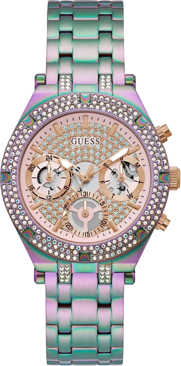 Montre Guess Heiress Rainbow GW0440L3 pour femme, bracelet acier violet multicolore