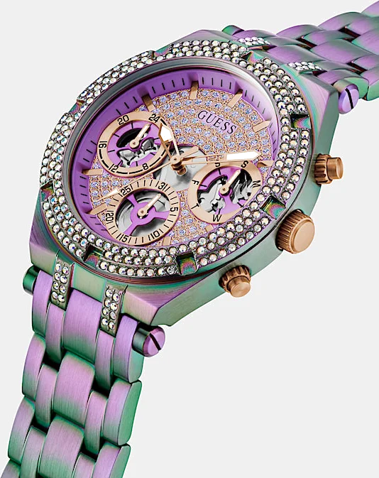 Montre Guess Heiress Rainbow GW0440L3 pour femme, bracelet acier violet multicolore vue 2