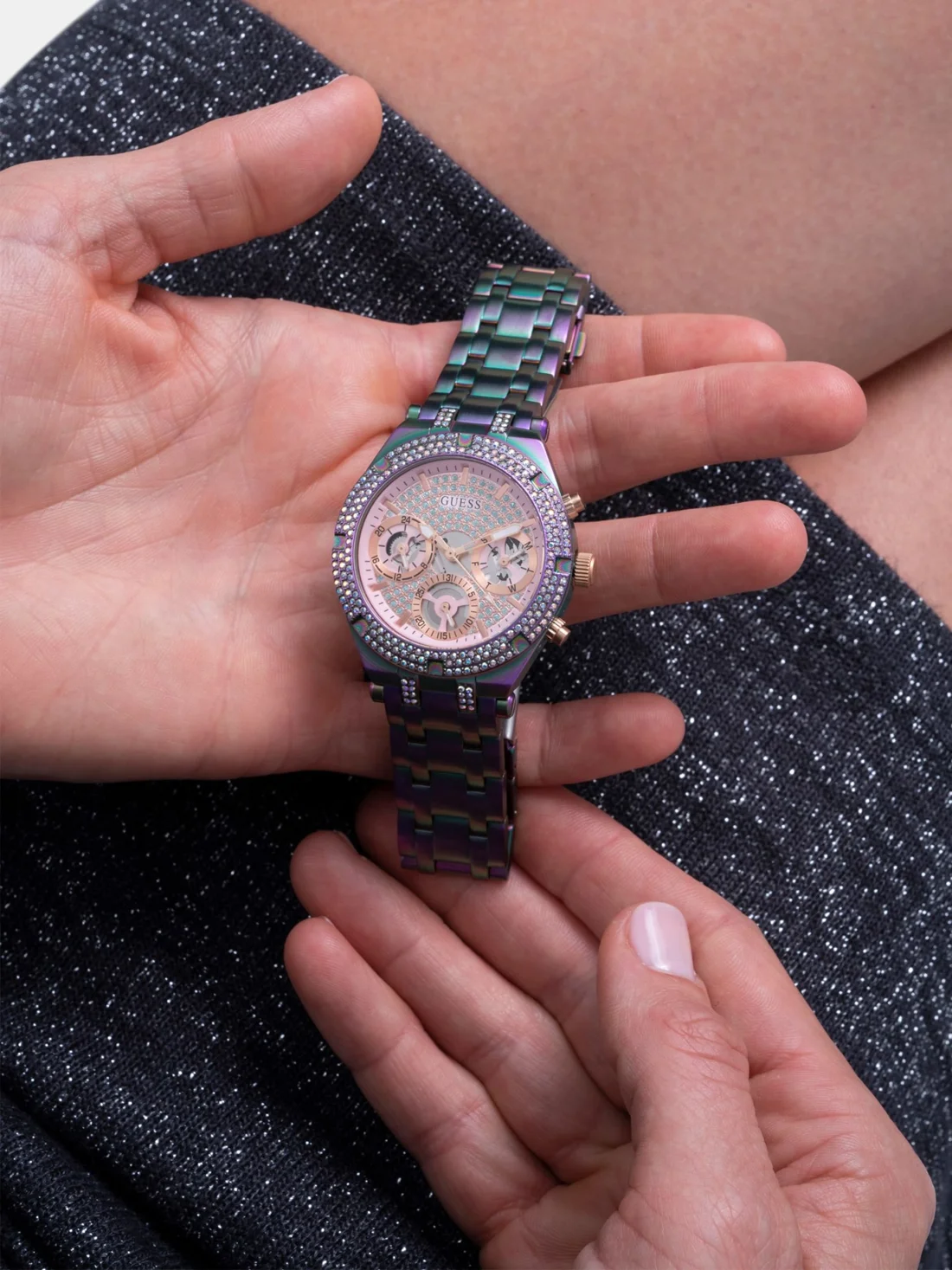 Montre Guess Heiress Rainbow GW0440L3 pour femme, bracelet acier violet multicolore vue 5