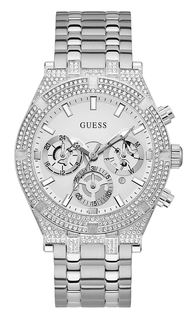 Montre Homme Guess GW0455G1 en acier inoxydable argenté, lunette sertie de strass