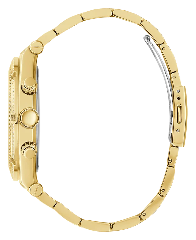 Montre Guess Homme GW0455G2 - Boîtier Doré Serti de Strass, Cadran Noir, Bracelet Acier vue 2