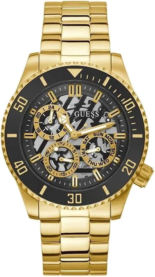 Montre Guess Axle GW0488G2 Homme en Acier Doré, Cadran Noir Multifonction