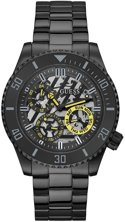 Montre Guess Axle GW0488G3 pour Homme - Boîtier et bracelet acier noir 45mm