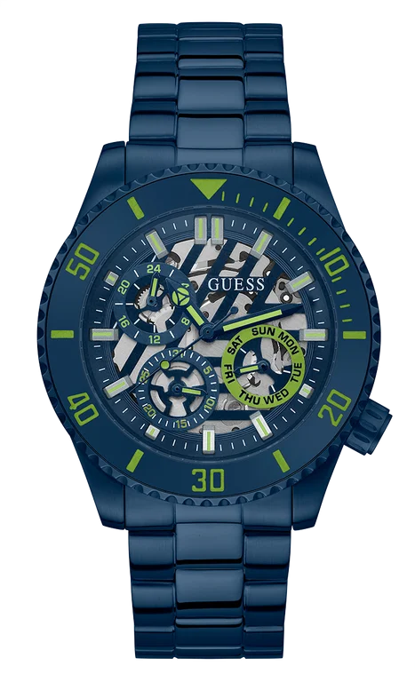 Montre Homme Guess Axle GW0488G4 - Cadran squelette bleu sur bracelet acier