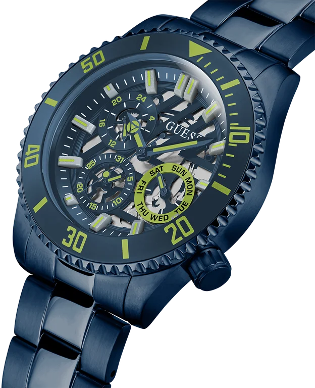 Montre Homme Guess Axle GW0488G4 - Cadran squelette bleu sur bracelet acier vue 2