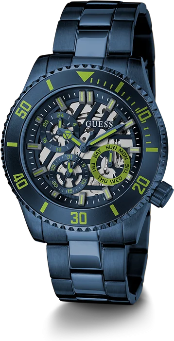 Montre Homme Guess Axle GW0488G4 - Cadran squelette bleu sur bracelet acier vue 3
