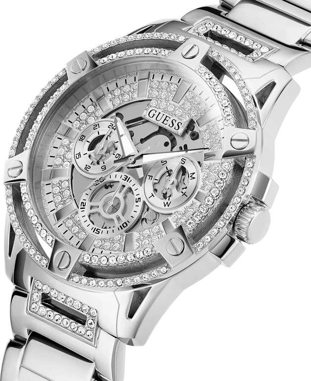 Montre Homme Guess King GW0497G1, boîtier acier argent orné de strass, bracelet acier vue 2