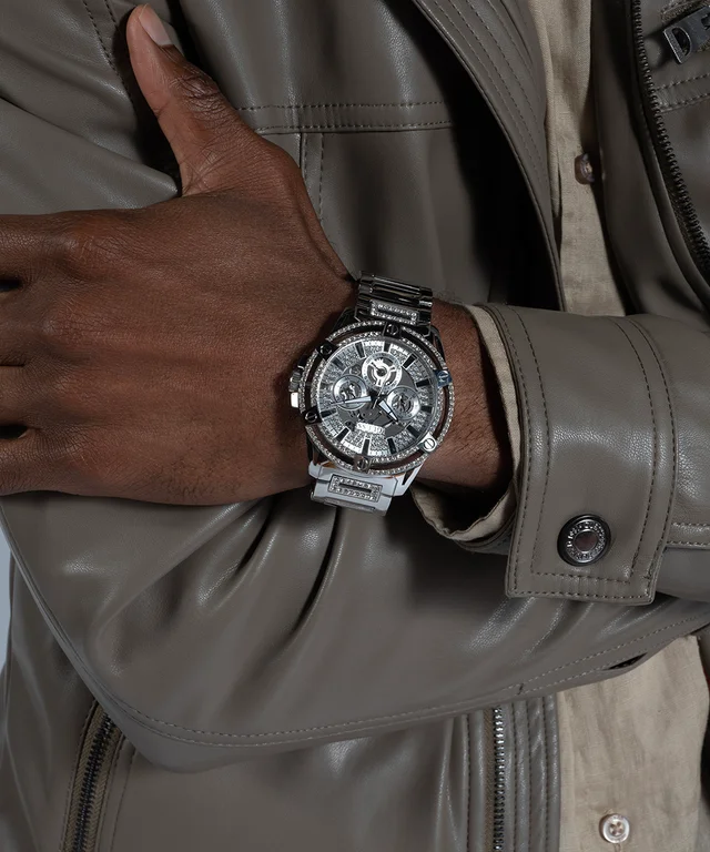 Montre Homme Guess King GW0497G1, boîtier acier argent orné de strass, bracelet acier vue 5