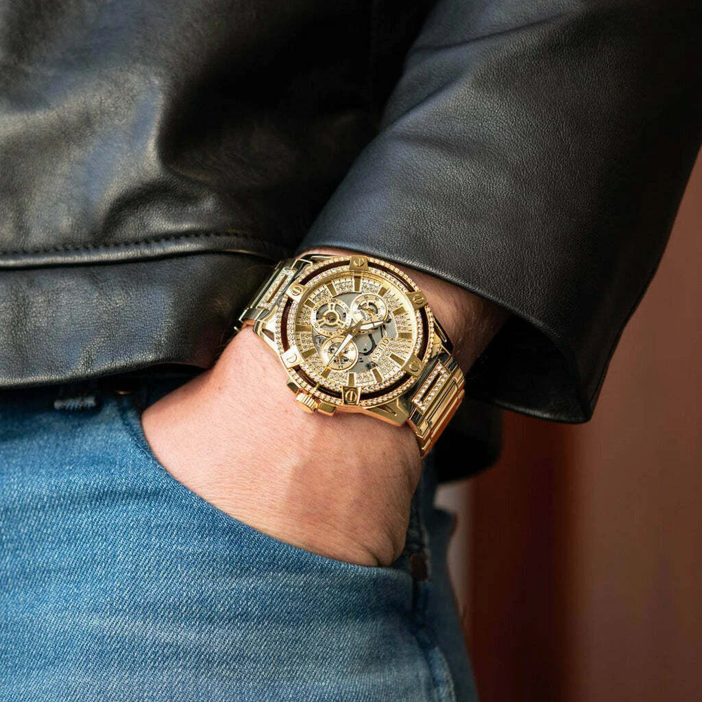 Montre Homme Guess King GW0497G2 en acier doré avec strass vue 6