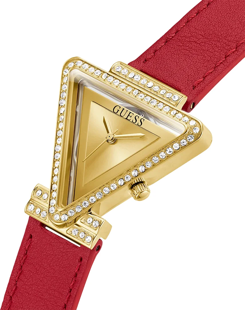 Montre Femme Guess Fame GW0504L2 - Boîtier Triangle Doré PVD - Bracelet Cuir Rouge vue 2