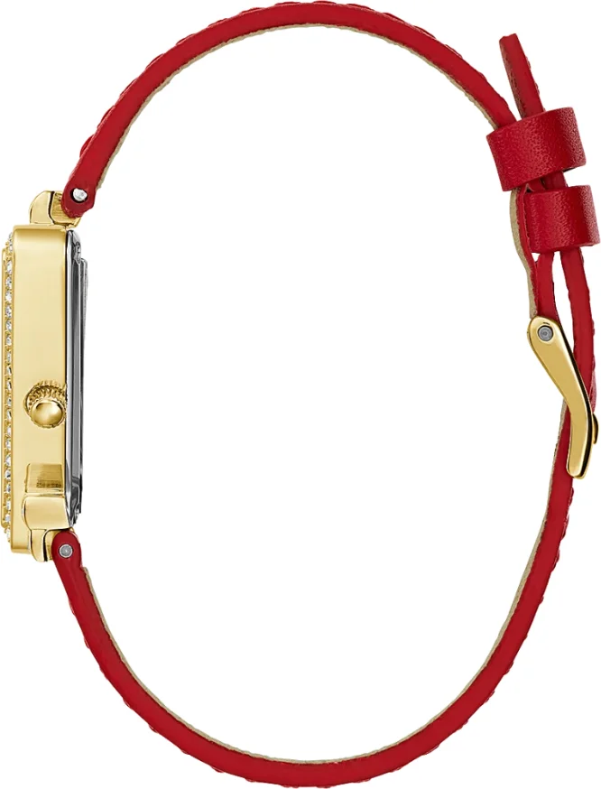 Montre Femme Guess Fame GW0504L2 - Boîtier Triangle Doré PVD - Bracelet Cuir Rouge vue 3