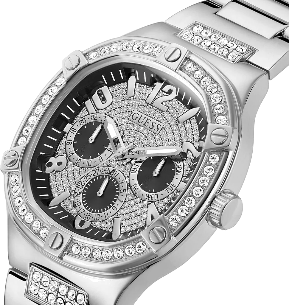 Montre Homme Guess Duke GW0576G1, boîtier argenté avec strass, bracelet acier vue 4