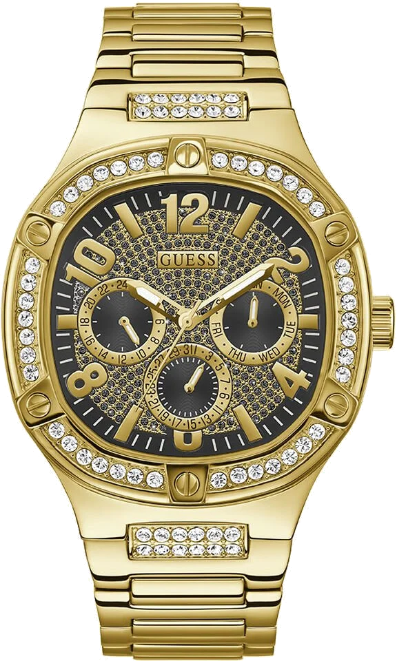 Montre Homme Guess Duke GW0576G2 en Acier Doré, Cadran Noir Multifonction
