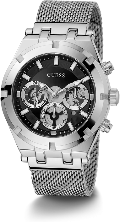 Montre Homme Guess Continental GW0582G1, cadran noir multifonction, bracelet maille milanaise argent vue 2