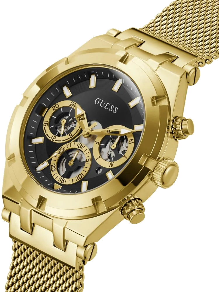 Montre Homme Guess Continental GW0582G2, boîtier et bracelet acier doré, cadran noir multifonction vue 2