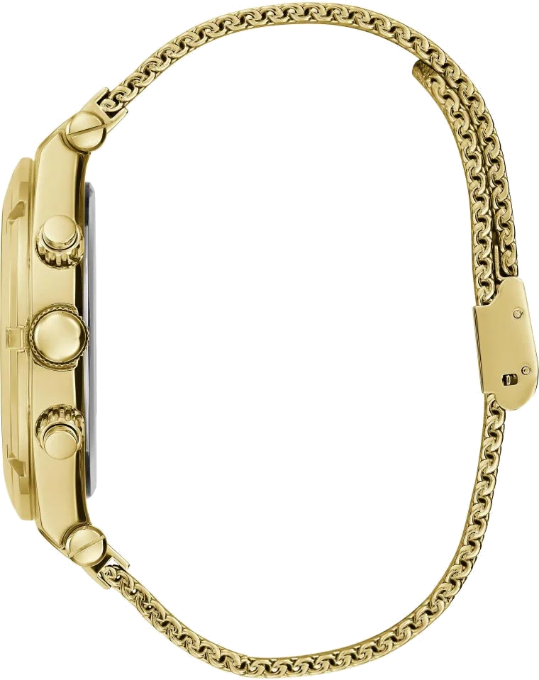 Montre Homme Guess Continental GW0582G2, boîtier et bracelet acier doré, cadran noir multifonction vue 3