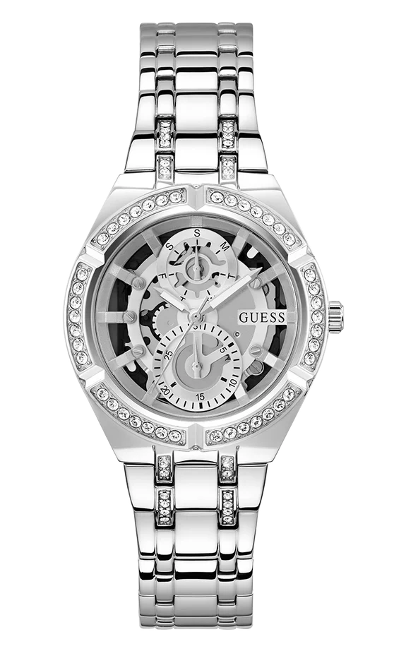 Montre Femme Guess Allara GW0604L1 Acier Argenté Cadran Squelette avec Cristaux Multifonctions