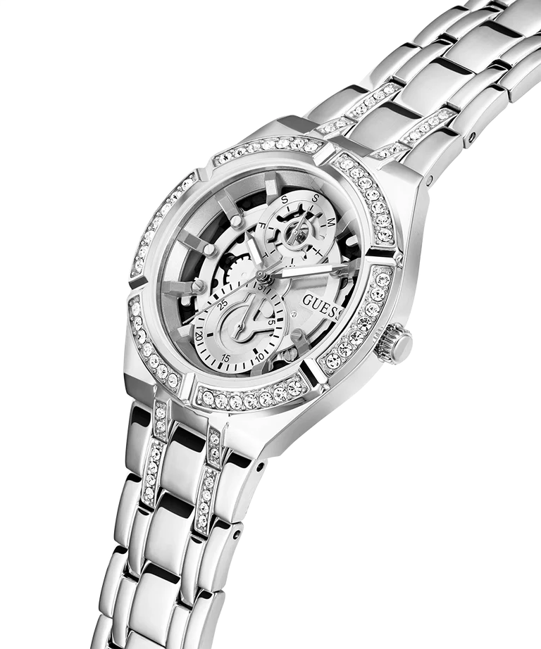 Montre Femme Guess Allara GW0604L1 Acier Argenté Cadran Squelette avec Cristaux Multifonctions vue 2