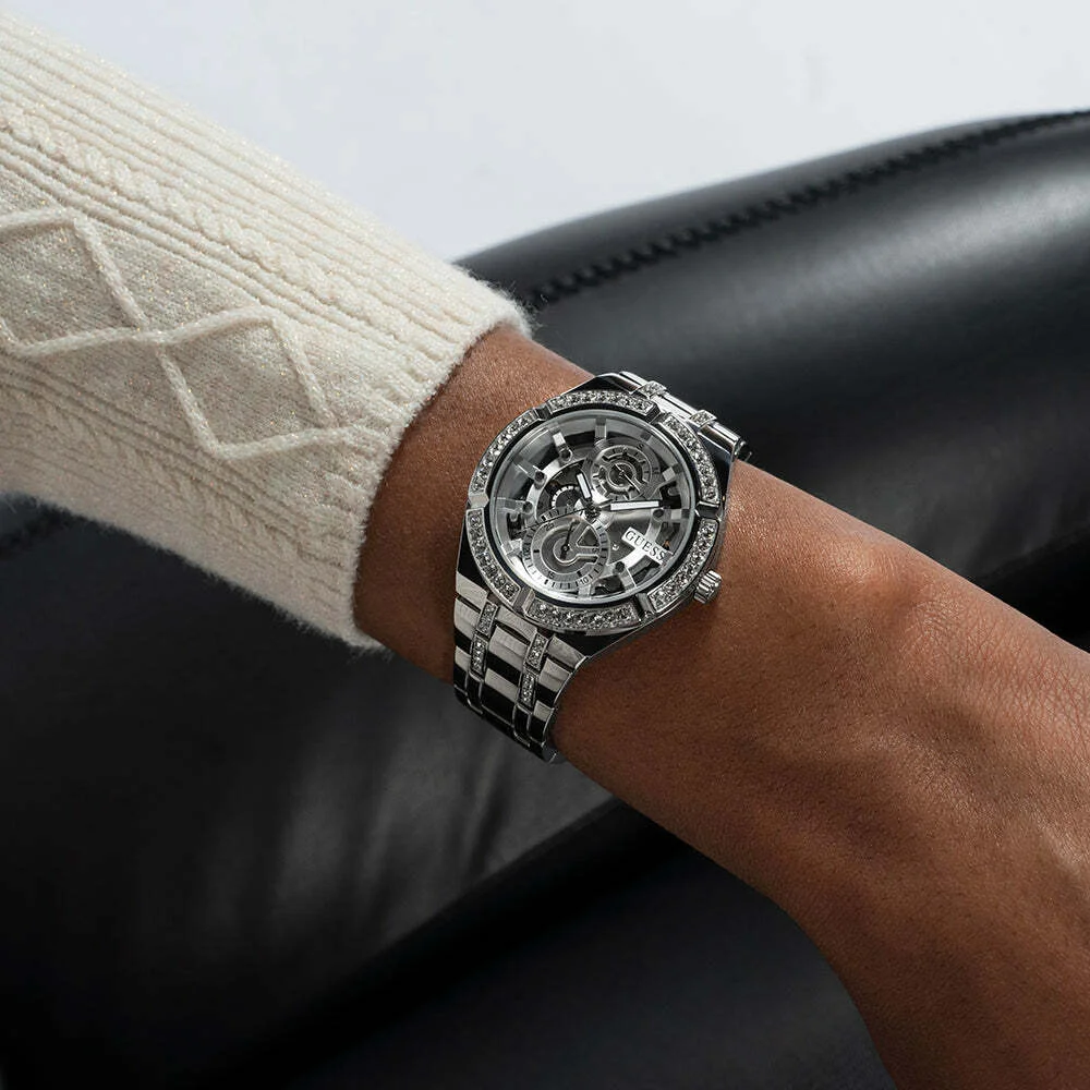 Montre Femme Guess Allara GW0604L1 Acier Argenté Cadran Squelette avec Cristaux Multifonctions vue 5