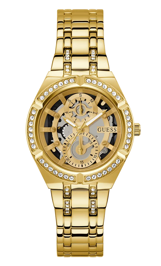 Montre Femme Guess Allara GW0604L2 - Cadran squelette doré multifonctions - Bracelet acier
