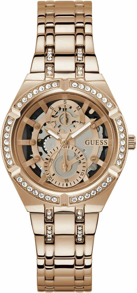 Montre Femme Guess Allara GW0604L3 - Cadran squelette or rose, bracelet acier, multifonctions