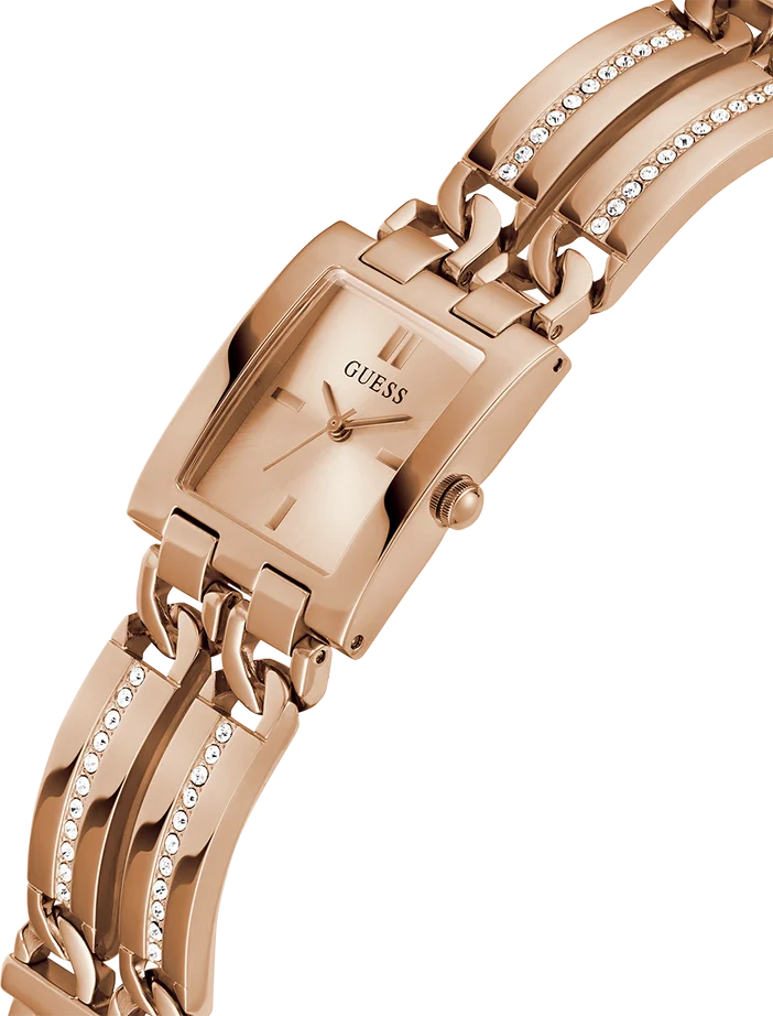 Montre Femme Guess GW0668L3 en Acier Or Rose avec Cadran Carré et Cristaux vue 2