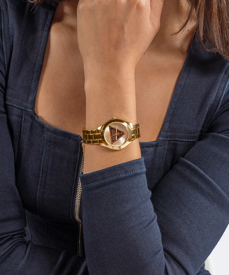 Montre Femme Guess GW0675L2 en Acier Doré PVD avec Cadran Logo Triangle Noir vue 5