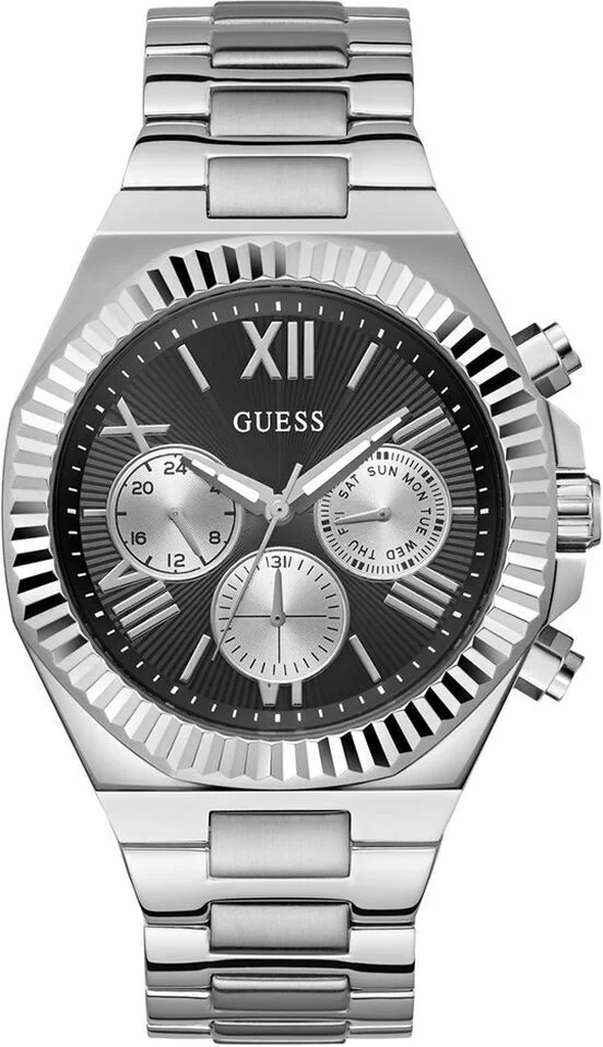 Montre Guess GW0703G1 Equity Homme - Boîtier Acier Argenté, Cadran Noir Multifonctions