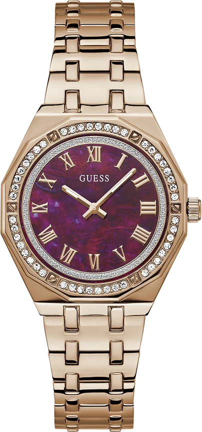 Montre Femme Guess Desire GW0770L3 - Cadran Rouge Bordeaux Nacré, Bracelet Acier Or Rose