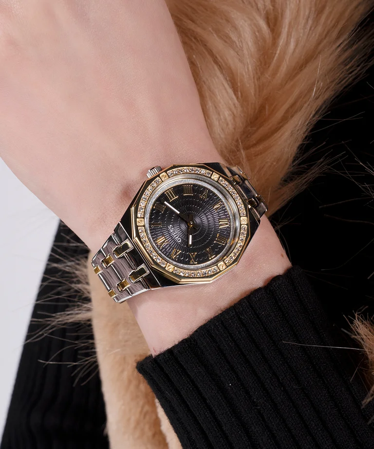 Montre Femme Guess GW0770L4 en Acier Bicolore Argent/Or, Cadran Noir Guilloché vue 5