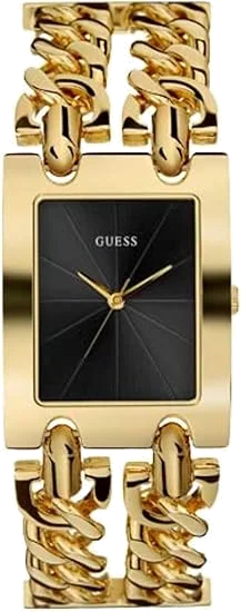 Montre Guess U1117L5 Heavy Metal - Cadran noir, bracelet chaîne or - Pour femme