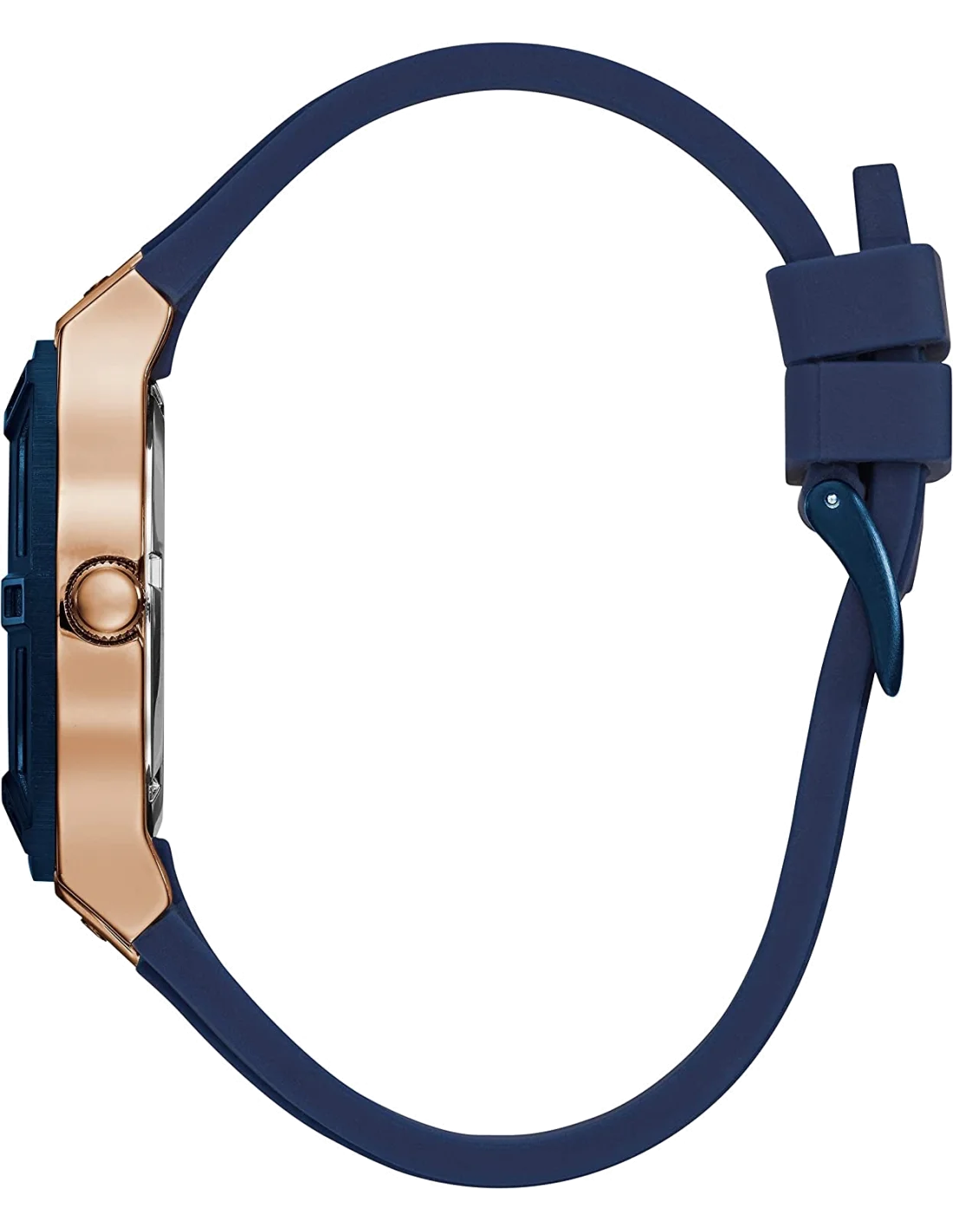 Montre Guess Femme Jet Setter W0571L1 - Cadran et Bracelet Bleu, Boîtier Silicone Or Rose vue 2