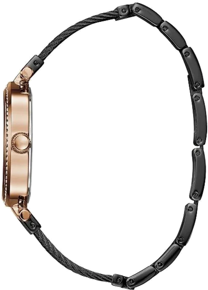 Montre Guess Femme W0638L5 - Boîtier Or Rose, Cadran Noir, Bracelet Maille Milanaise - Quartz vue 2