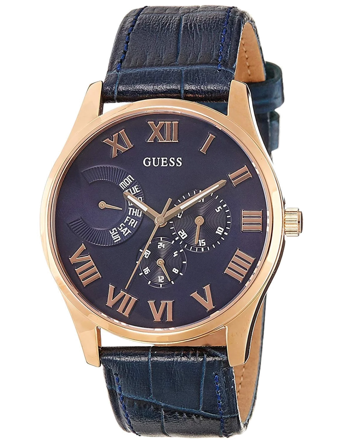 Montre Homme Guess W0669G2 en Cuir Bleu et Boîtier Or Rose