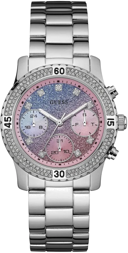 Montre Femme Guess W0774L1 en Acier Argent, Cadran Bicolore Bleu et Rose