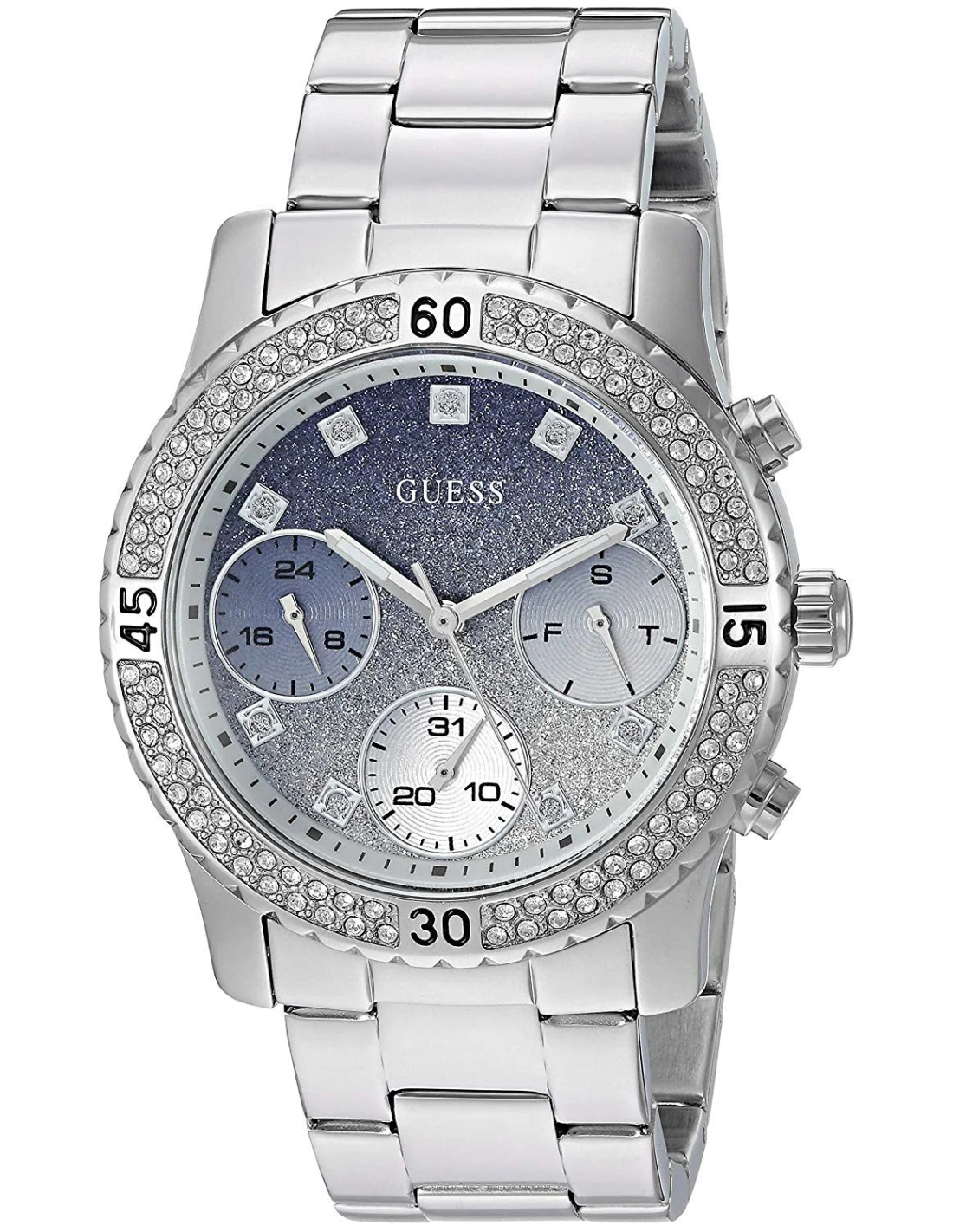 Montre Femme Guess W0774L6 Cadran Bleu Poudre de Cristaux Bracelet Acier