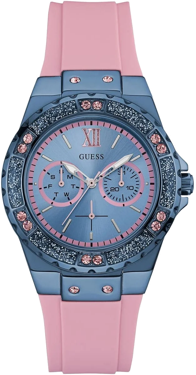 Montre Femme Guess Limelight W0775L5 - Boîtier Bleu, Cadran Violet, Bracelet Rose