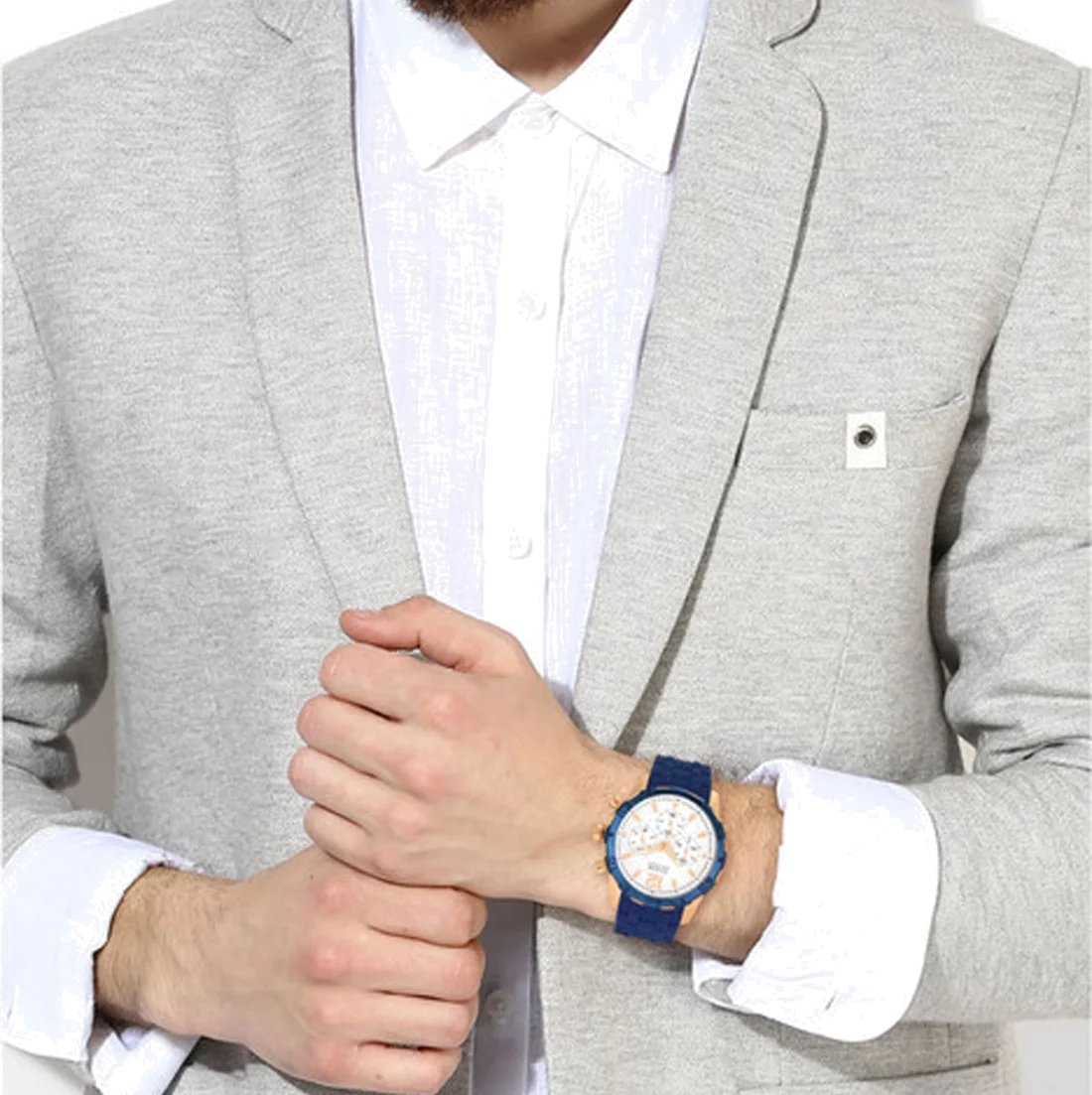 Montre Guess Homme W0864G5 - Boîtier Silicone Or Rose 45mm, Cadran Blanc, Bracelet Silicone Bleu vue 2