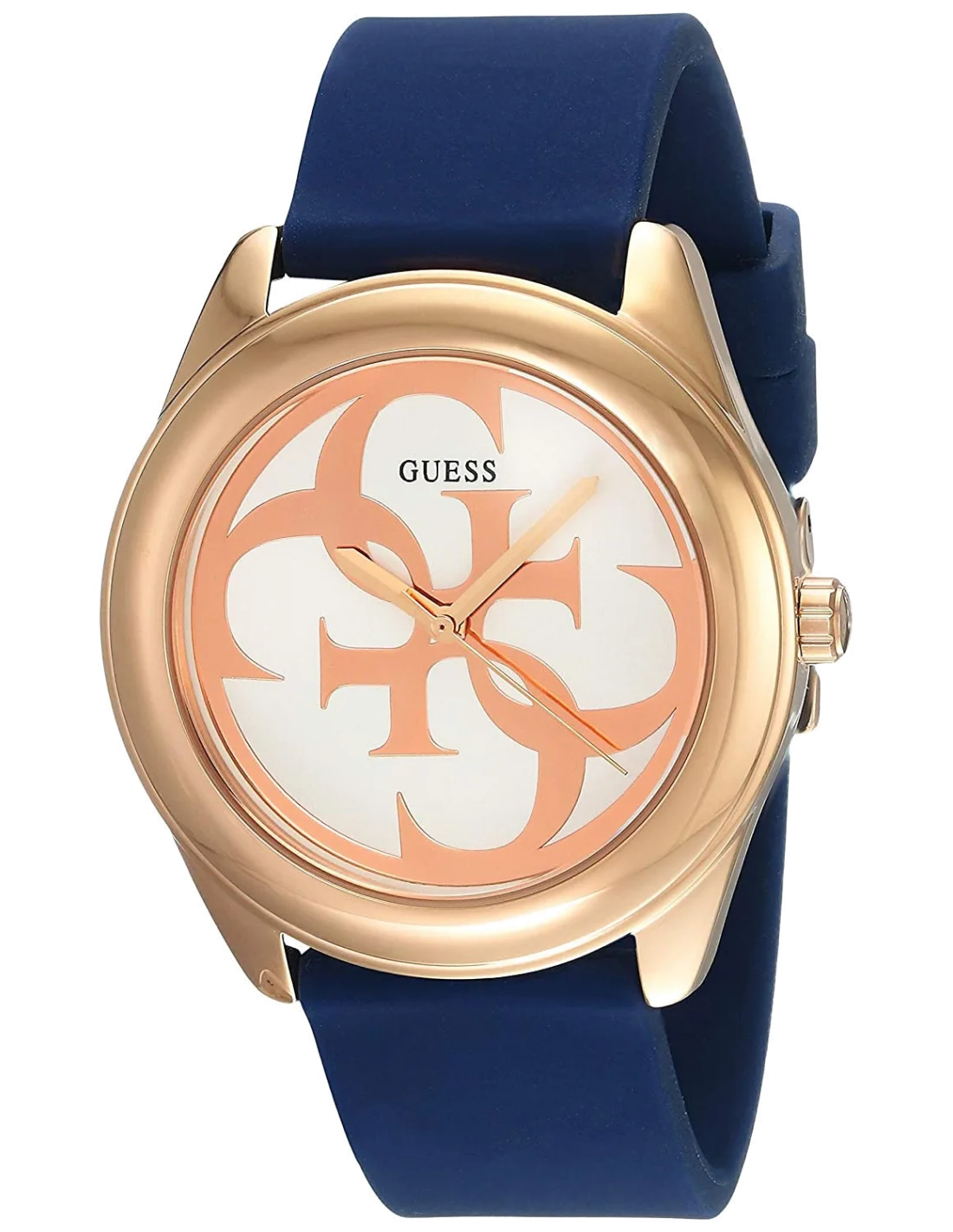 Montre Femme Guess W0911L6 - Cadran Blanc, Boîtier Or Rose & Bracelet Silicone Bleu