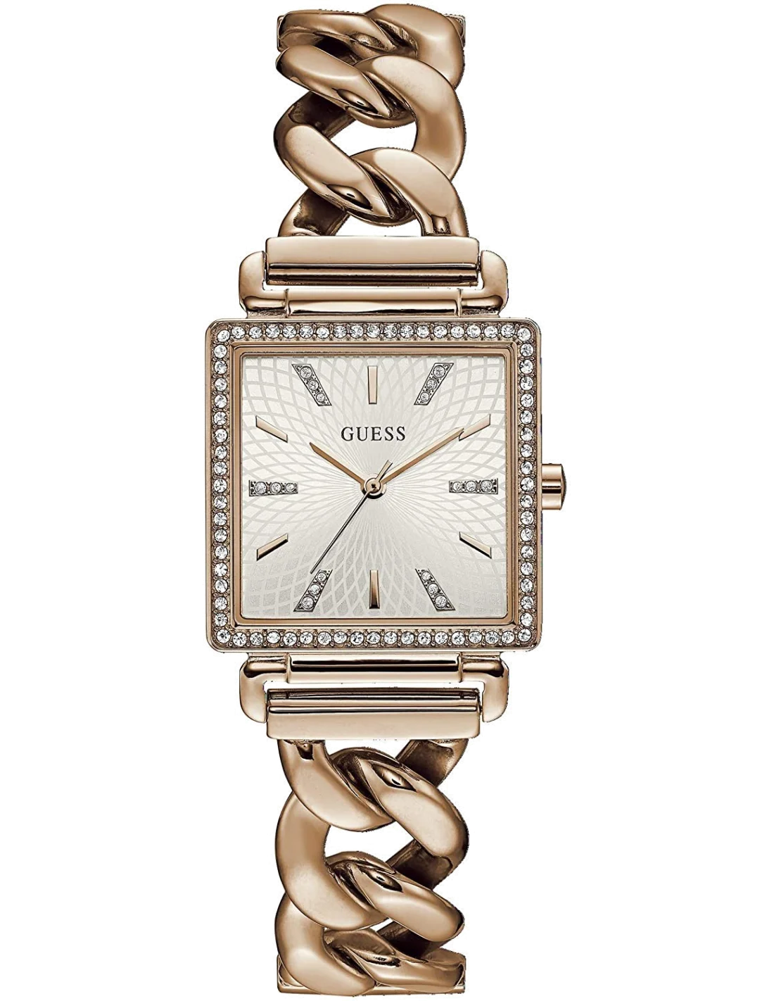 Montre Guess Vanity Diamonds W1030L4 - Cadran Carré Argent Cristaux - Bracelet Or Rose Acier
