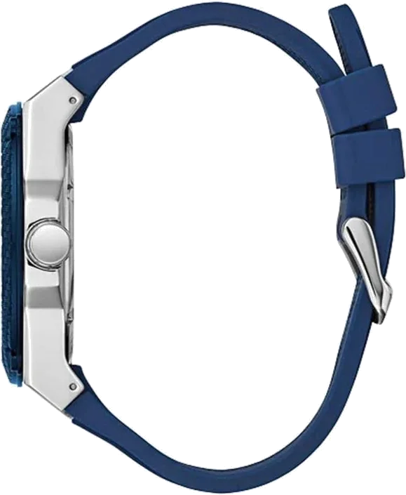 Montre Homme Guess Legacy W1049G1, Cadran Tonneau Gris Multifonction, Bracelet Silicone Bleu vue 2